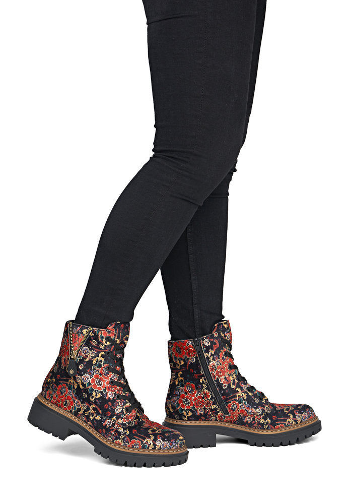 Rieker 72617-90 Black Flower Multi Red Boots