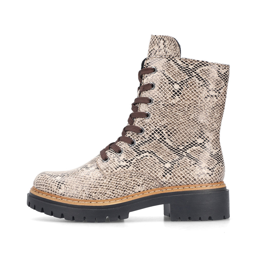 Rieker 72627-64 Beige & Black Snake Print Boots