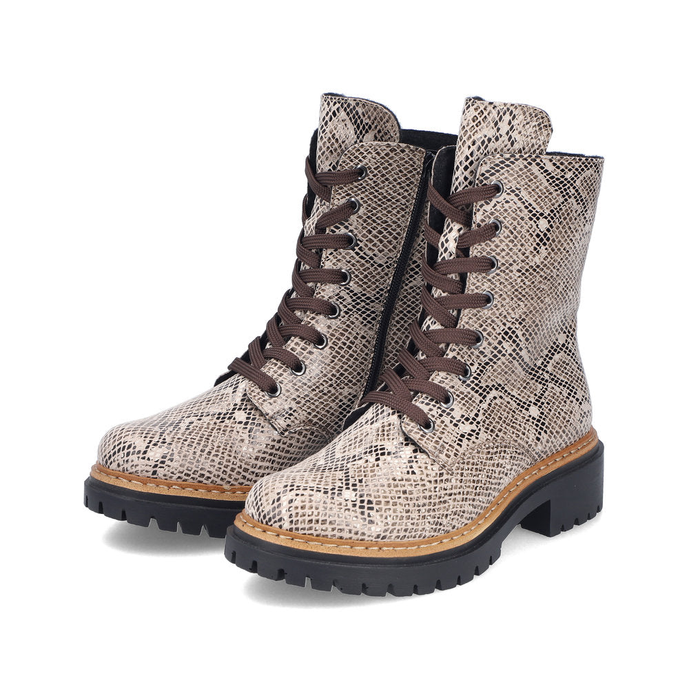 Rieker 72627-64 Beige & Black Snake Print Boots