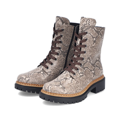 Rieker 72627-64 Beige & Black Snake Print Boots