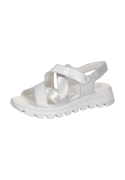 Waldlaufer 730004 200 211 H Fit Silver Velcro Sandals with Slingback Strap