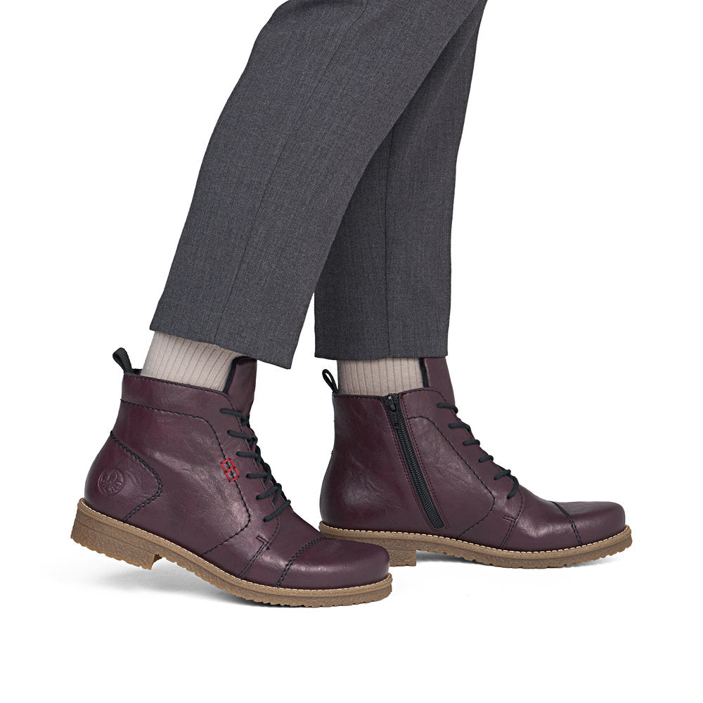 Rieker 73500-30 Wine Lace & Zip Boots