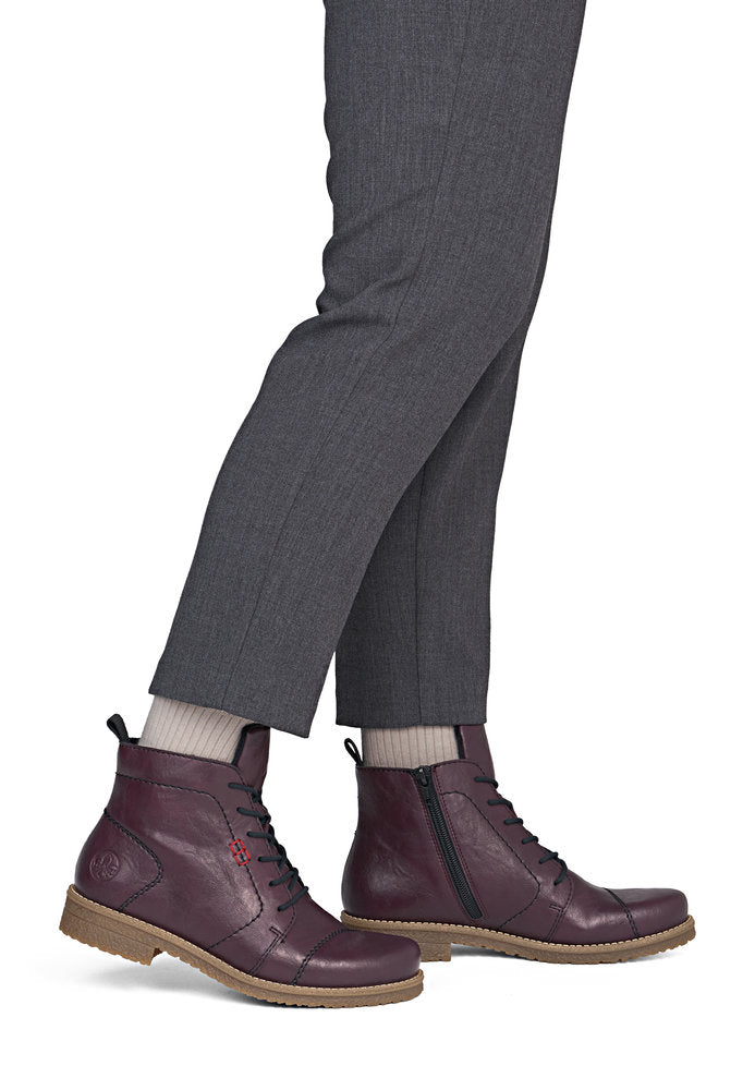 Rieker 73500-30 Wine Lace & Zip Boots