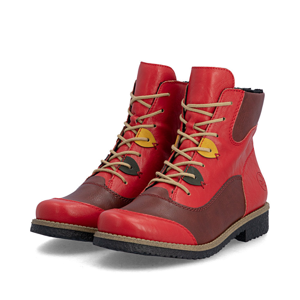 Rieker 73510-33 Flamme Red & Wine Combi Boots