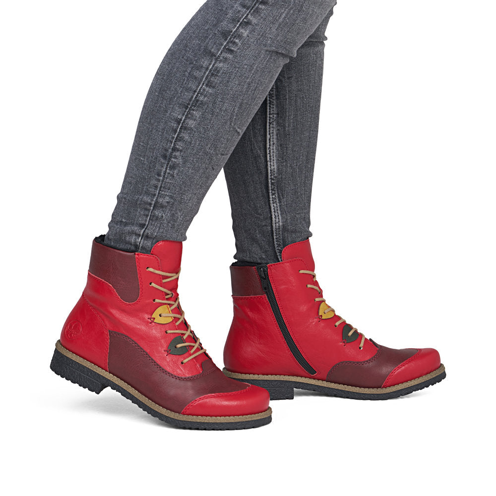Rieker 73510-33 Flamme Red & Wine Combi Boots