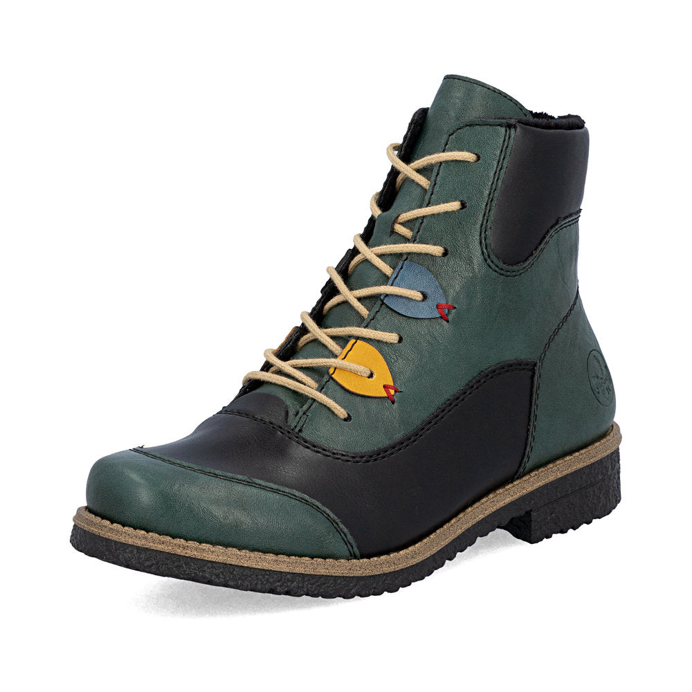 Rieker 73510-90 Bottle Green/Black Combi Lace Ankle Boots