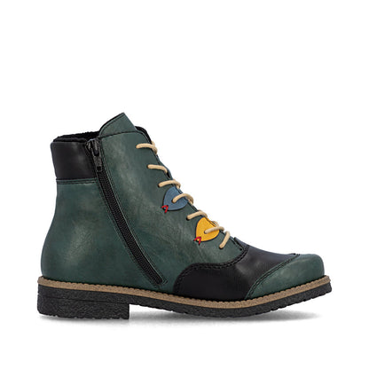 Rieker 73510-90 Bottle Green/Black Combi Lace Ankle Boots
