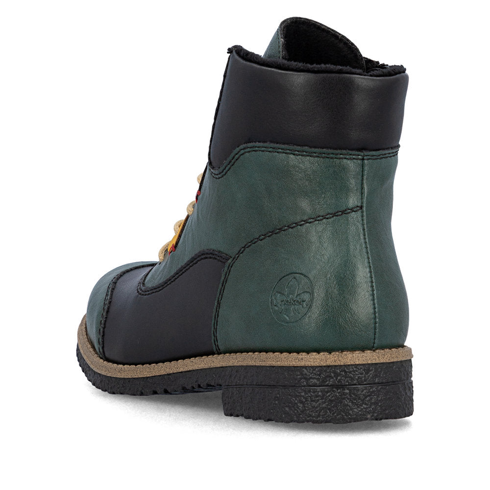 Rieker 73510-90 Bottle Green/Black Combi Lace Ankle Boots