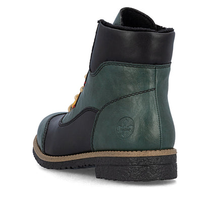 Rieker 73510-90 Bottle Green/Black Combi Lace Ankle Boots