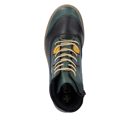 Rieker 73510-90 Bottle Green/Black Combi Lace Ankle Boots