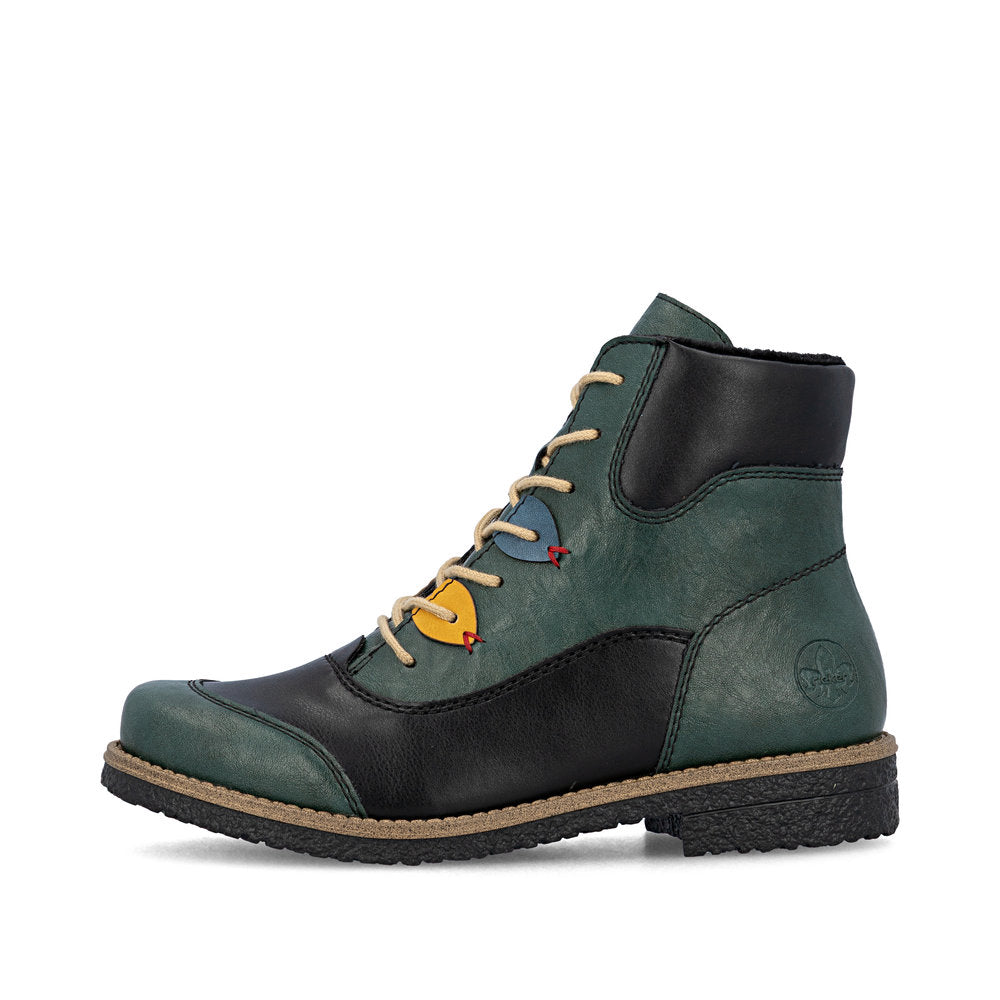 Rieker 73510-90 Bottle Green/Black Combi Lace Ankle Boots