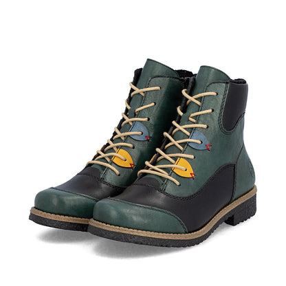 Rieker 73510-90 Bottle Green/Black Combi Lace Ankle Boots