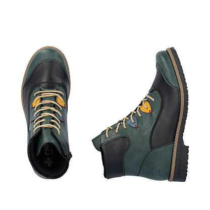 Rieker 73510-90 Bottle Green/Black Combi Lace Ankle Boots