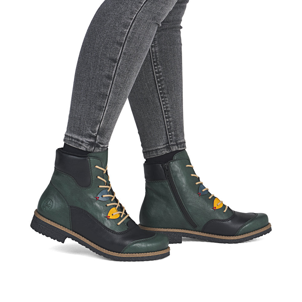 Rieker 73510-90 Bottle Green/Black Combi Lace Ankle Boots
