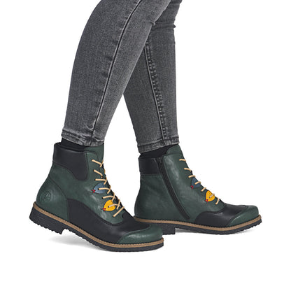 Rieker 73510-90 Bottle Green/Black Combi Lace Ankle Boots