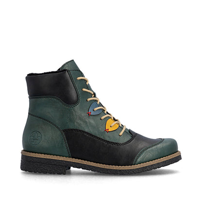 Rieker 73510-90 Bottle Green/Black Combi Lace Ankle Boots