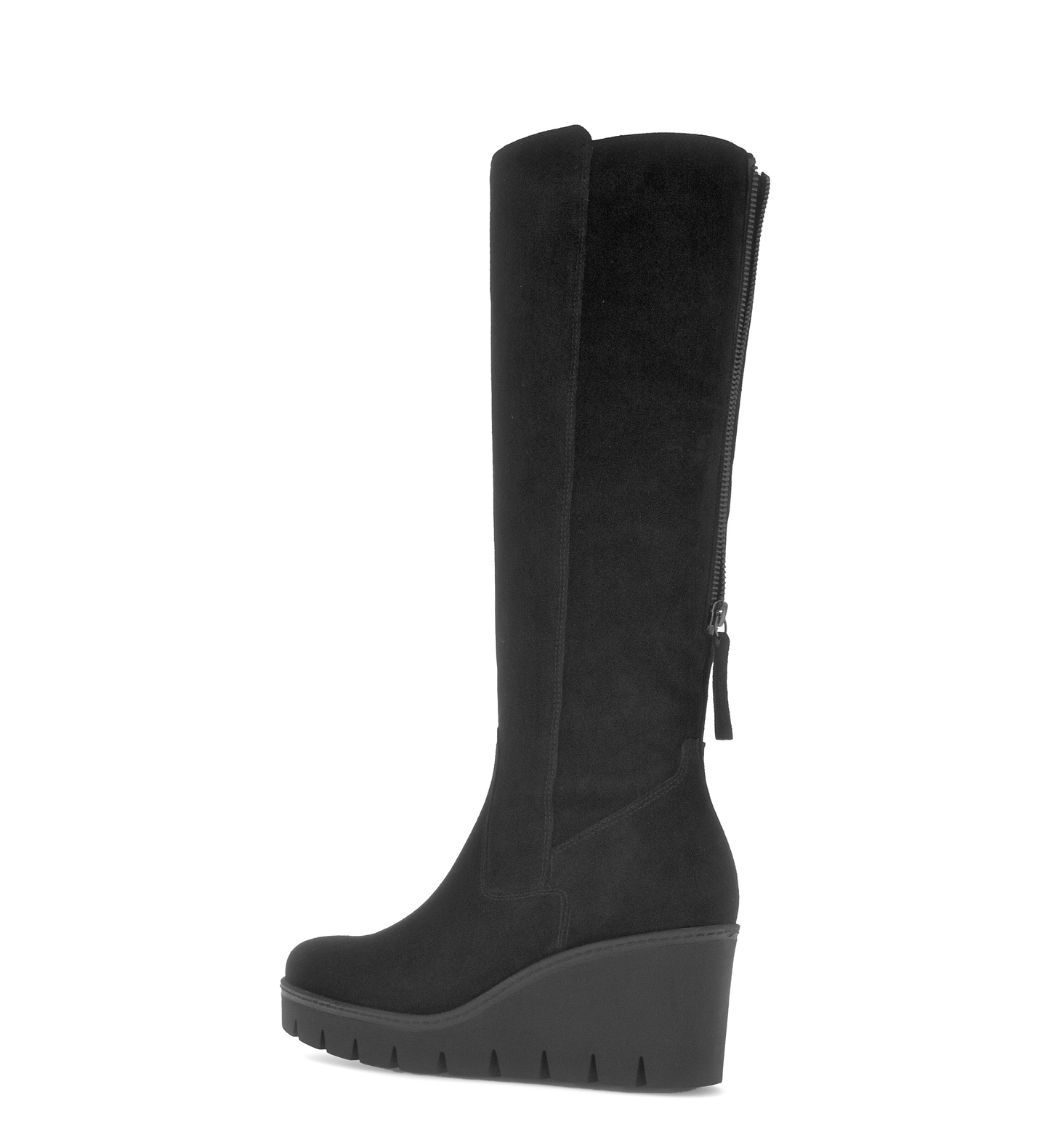 Gabor 74.789.17 Black Suede Wedge Knee High Boots M Width Shaft