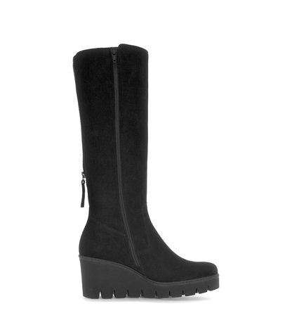 Gabor 74.789.17 Black Suede Wedge Knee High Boots M Width Shaft