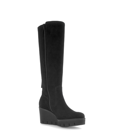 Gabor 74.789.17 Black Suede Wedge Knee High Boots M Width Shaft