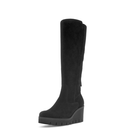 Gabor 74.789.17 Black Suede Wedge Knee High Boots M Width Shaft