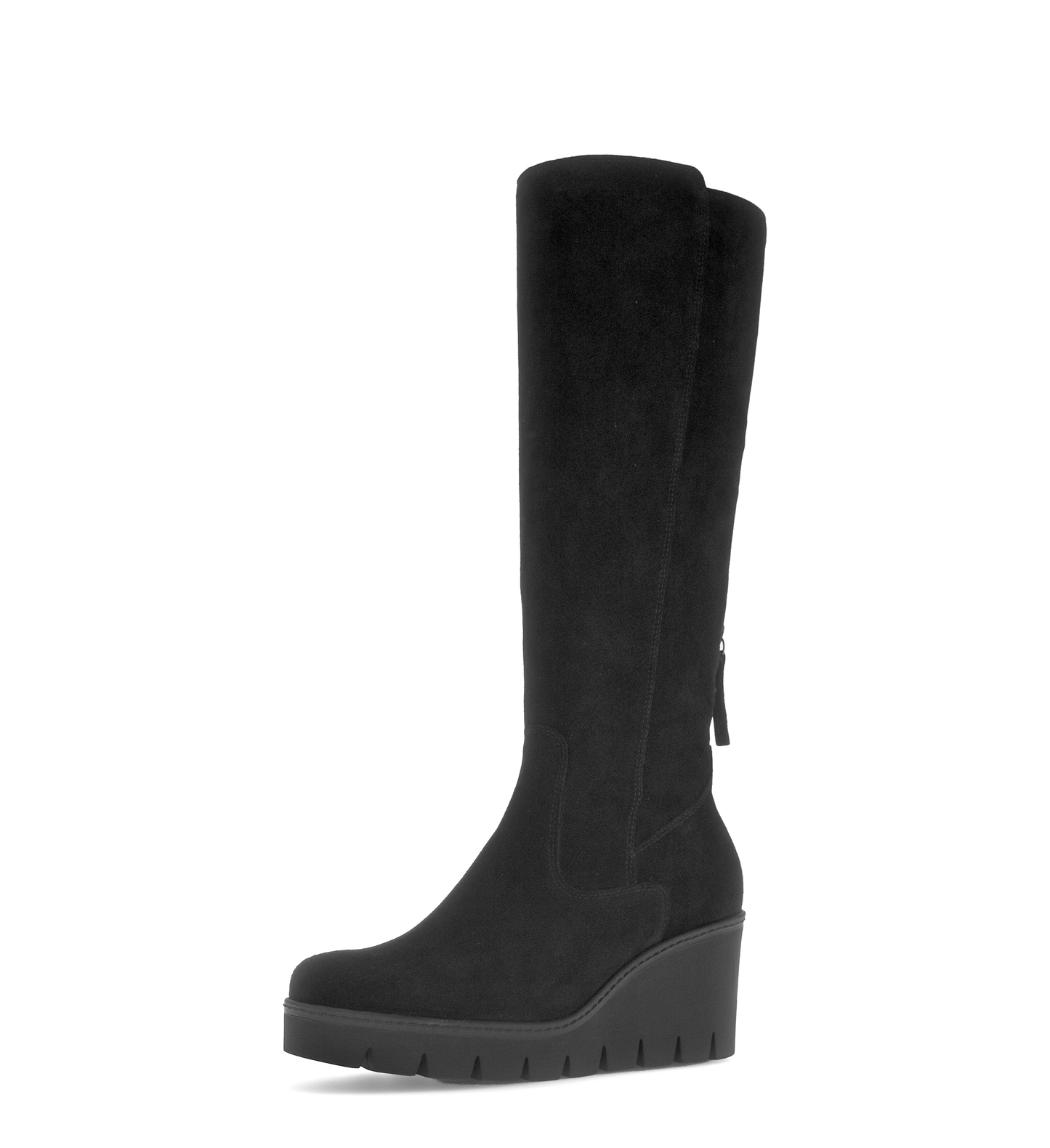 Gabor 74.789.17 Black Suede Wedge Knee High Boots M Width Shaft