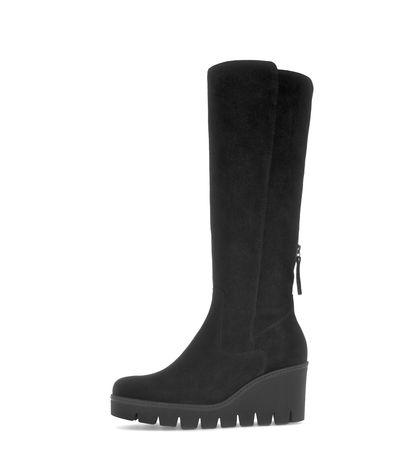 Gabor 74.789.17 Black Suede Wedge Knee High Boots M Width Shaft