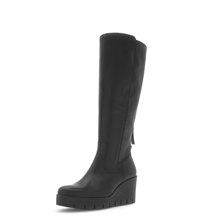 Gabor 74.789.27 Black Wedge Knee High Boots M Width Shaft