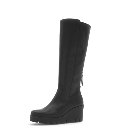 Gabor 74.789.27 Black Wedge Knee High Boots M Width Shaft