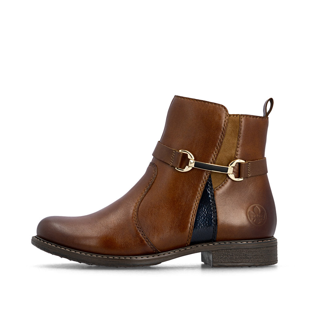 Rieker 74856-22 Cognac Tan & Navy H Fit Boots