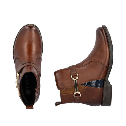 Rieker 74856-22 Cognac Tan & Navy H Fit Boots