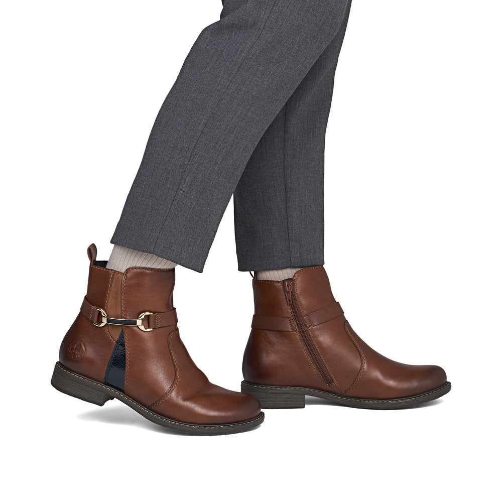 Rieker 74856-22 Cognac Tan & Navy H Fit Boots