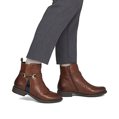 Rieker 74856-22 Cognac Tan & Navy H Fit Boots