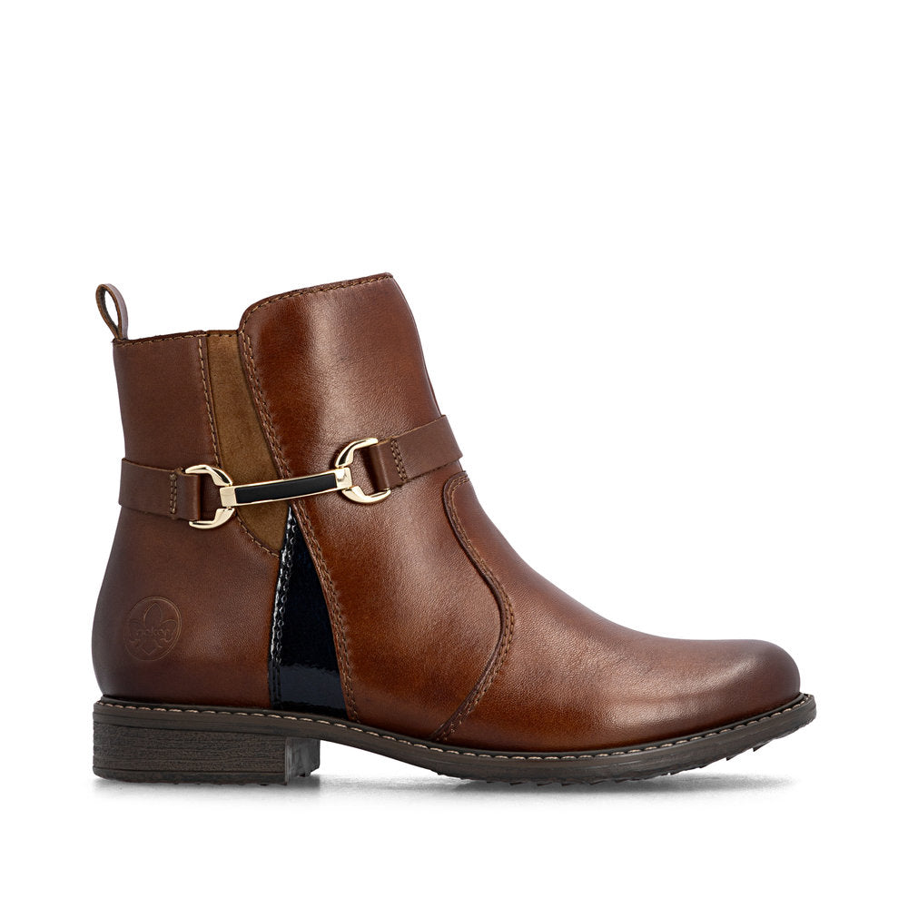 Rieker 74856-22 Cognac Tan & Navy H Fit Boots