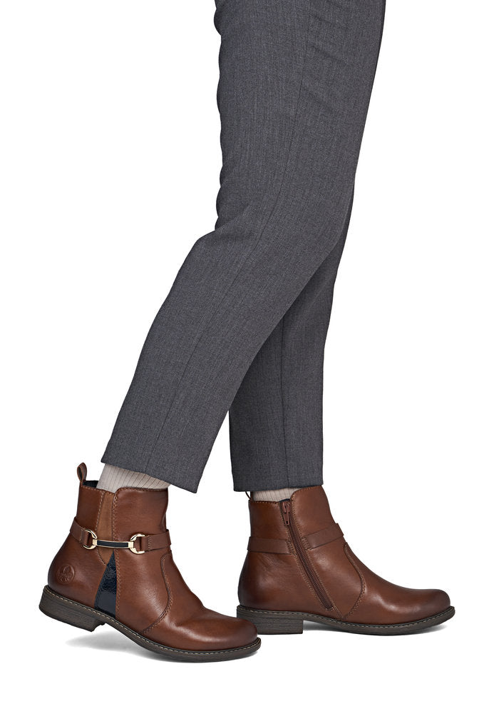 Rieker 74856-22 Cognac Tan & Navy H Fit Boots