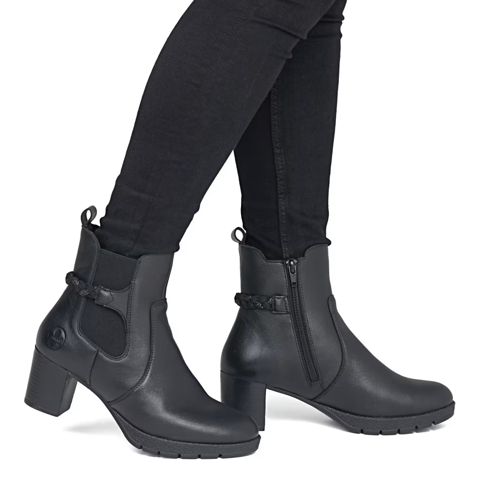 Rieker 77651-00 Black Block Heel Boots