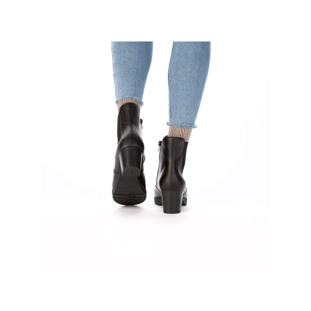 Rieker 77674-00 Black Block Heel Boots