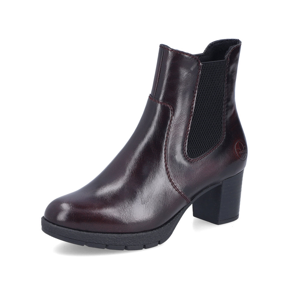 Rieker 77674-35 Wine/Black Block Heel Boots