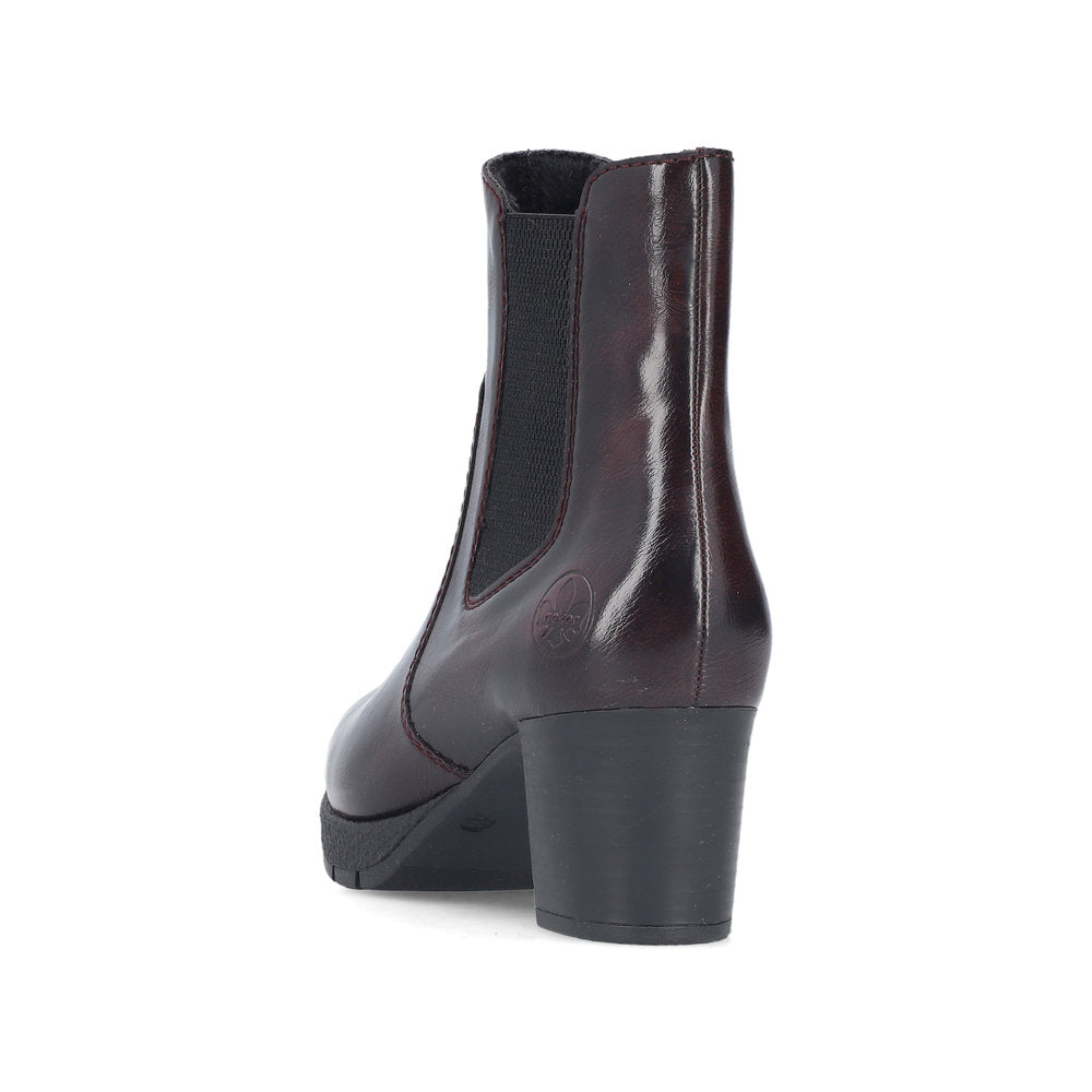 Rieker 77674-35 Wine/Black Block Heel Boots