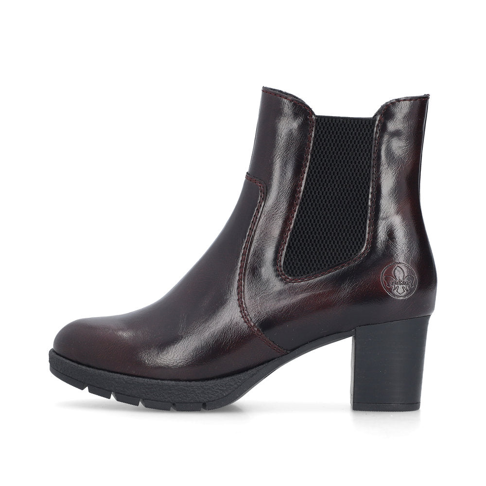 Rieker 77674-35 Wine/Black Block Heel Boots