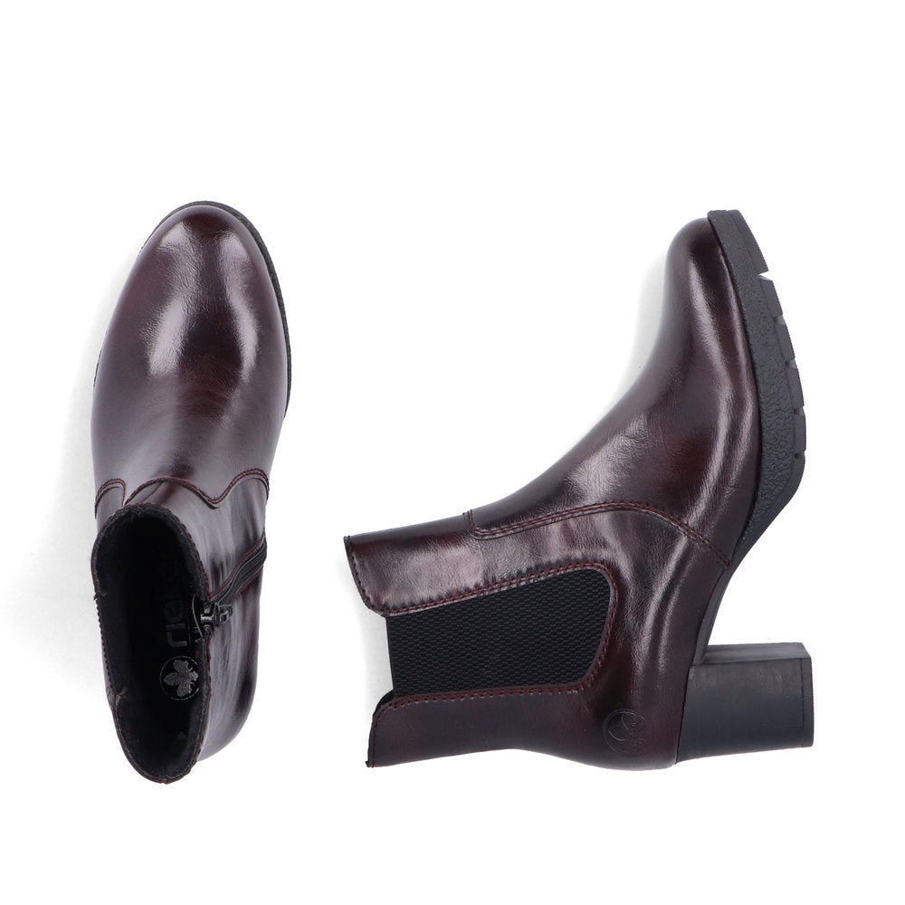 Rieker 77674-35 Wine/Black Block Heel Boots