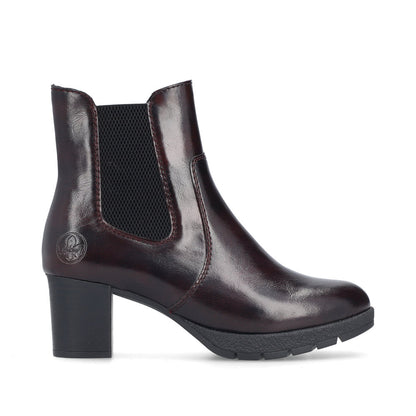 Rieker 77674-35 Wine/Black Block Heel Boots