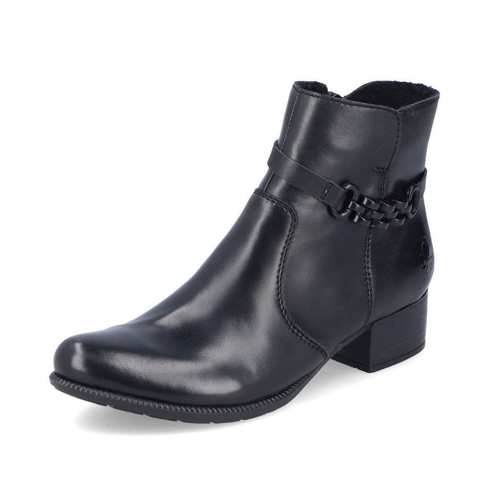 Rieker 78676-00 Black Heel Ankle Boots with Side Link