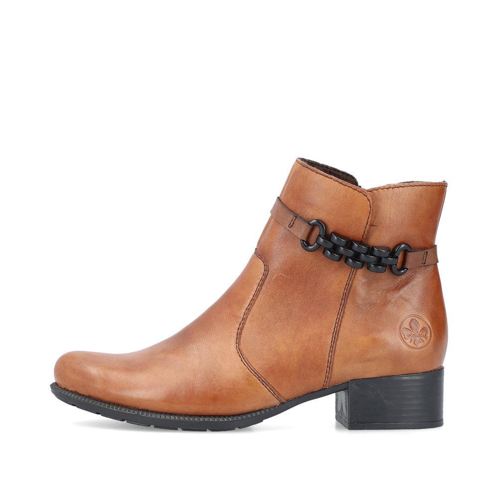 Rieker 78676-25 Chestnut Brown Ankle Boots with Chain/Link Detail