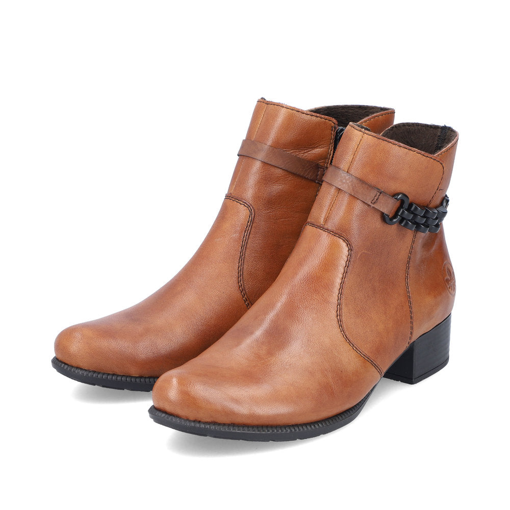 Rieker 78676-25 Chestnut Brown Ankle Boots with Chain/Link Detail