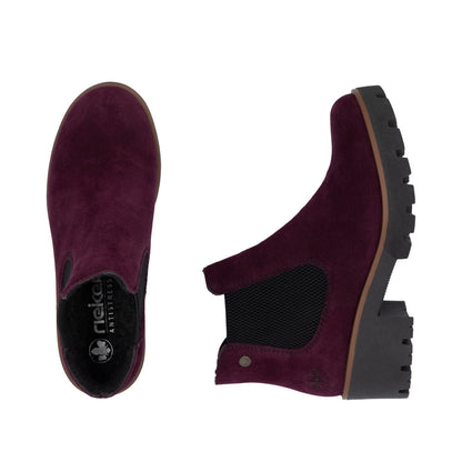 Rieker 79265-30 Plum & Black Ankle Boots