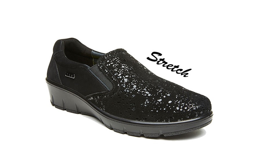 G Comfort 798-2 ST Black Sparkle Stretch Slip On Shoes