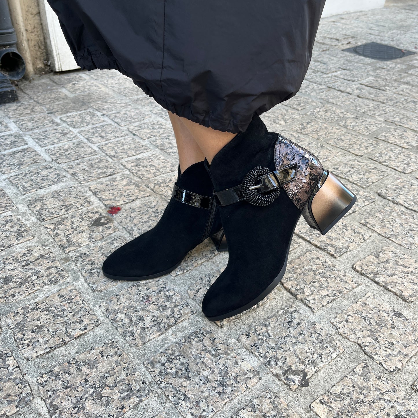 Loretta Vitale C3849A Black Suede Ankle Boots with Ombre Heel