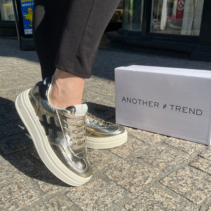 Another Trend A035M343 Platino Gold & Black Logo Thick Sole Trainers