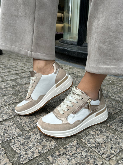 Ara 12-57702 25 Garda H Fit Beige, White & Gold Mix Sneakers with Zip