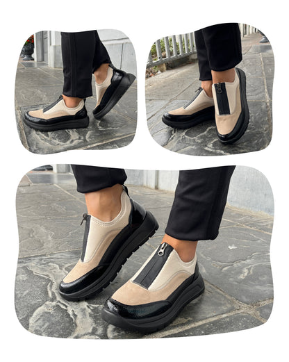 Remonte D2V01-60 Beige, Black & Pearl Combi Front Zip Shoes